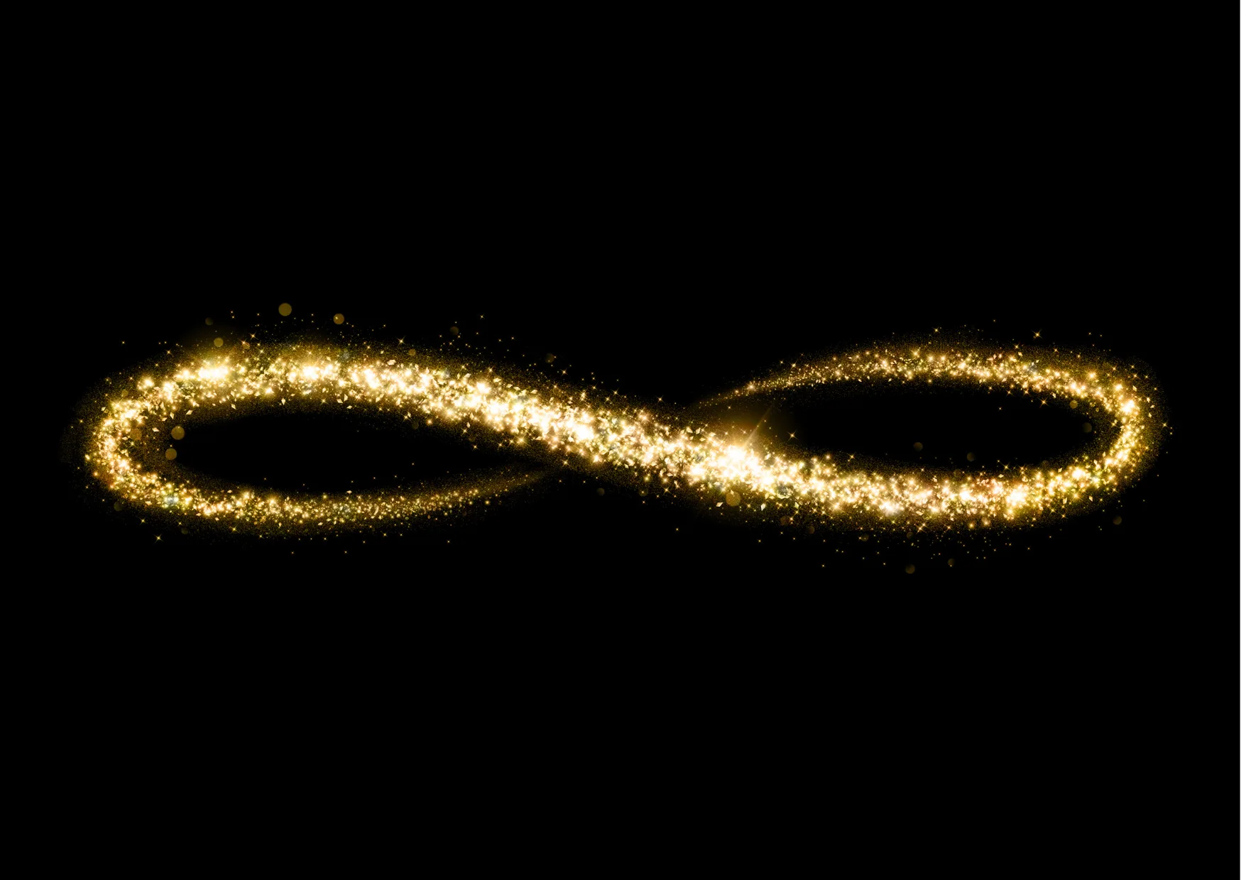 Symbole de l'infini formé de particules dorées lumineuses