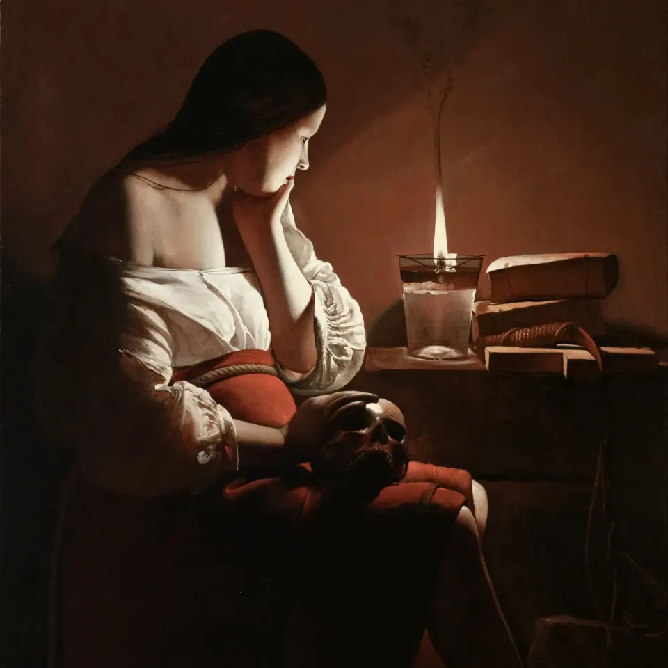 Madeleine pénitente devant une bougie, tableau ancien