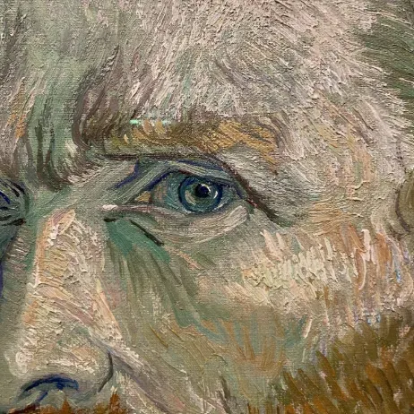 Détail d'autoportrait de Van Gogh, œil bleu et sourcil