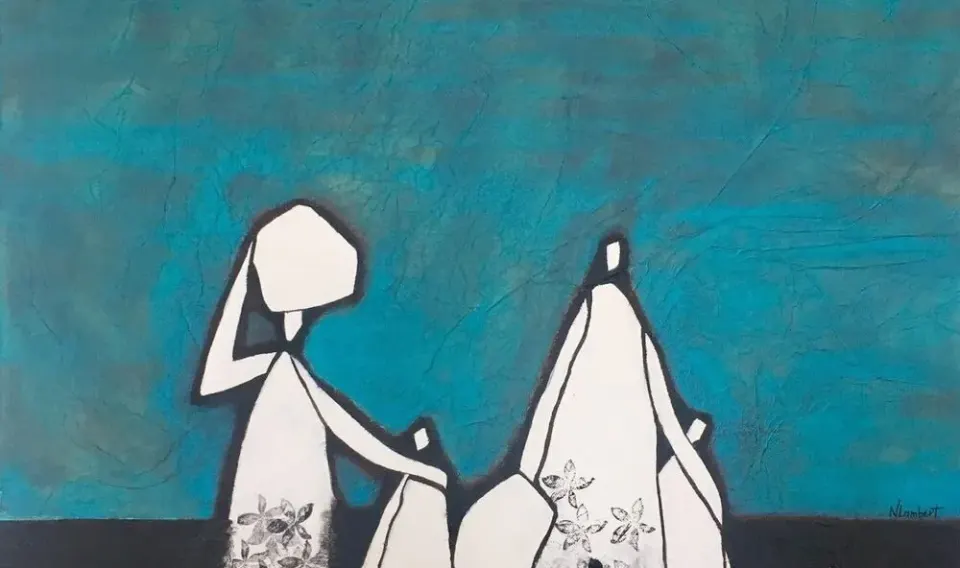 Peinture de silhouettes blanches sur fond turquoise